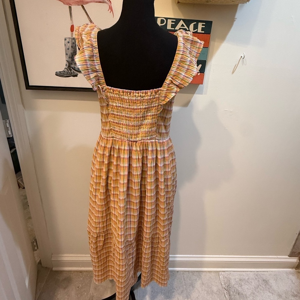 LOFT Tan Sundress with Square Neck and Flutter Sleeves - Picture 3 of 6